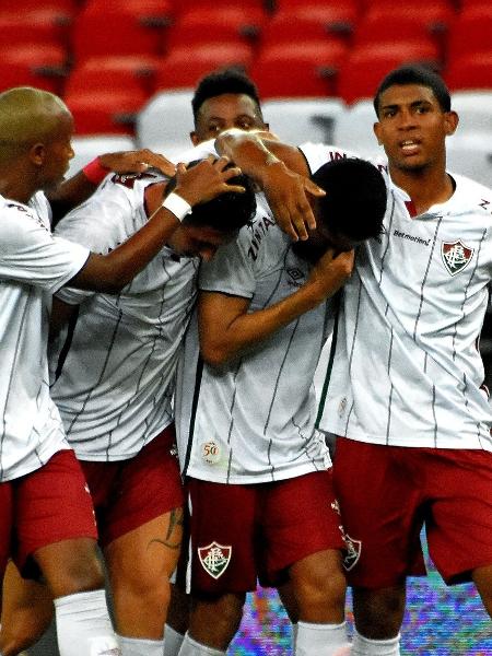 Jogadores do Fluminense celebram gol no clássico com o Flamengo, pela Taça Guanabara 2021 - Mailson Santana / Fluminense FC