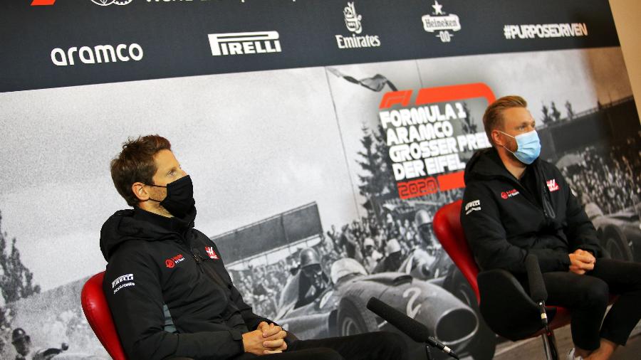 Romain Grosjean e Kevin Magnussen, da equipe Haas - FIA Pool/LAT Images