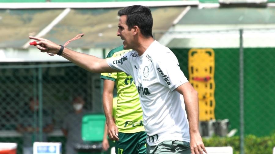 Paulo Victor Gomes, treinador do Sub-20, comandou a atividade do elenco profissional do Palmeiras para duelo contra o Athletico pelo Brasileirão - Divulgação/TV Palmeiras 