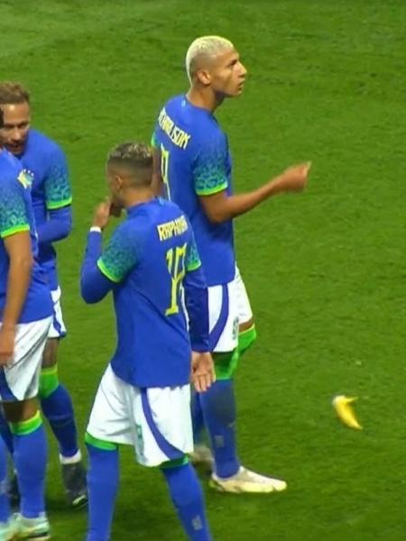 Torcida joga banana em comemoração de Richarlison no gol da seleção brasileira contra a Tunísia - Reprodução