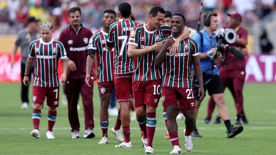 Jogadores do Fluminense celebram vitória sobre o Al-Hilal, no Mundial de Clubes Jogadores do Fluminense celebram vitória sobre o Al-Hilal, no Mundial de Clubes