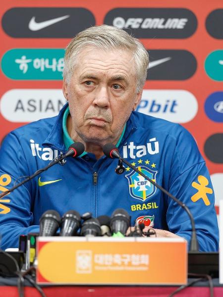 Carlo Ancelotti, técnico da seleção brasileira, durante coletiva em Seul, na Coreia do Sul Carlo Ancelotti, técnico da seleção brasileira, durante coletiva em Seul, na Coreia do Sul