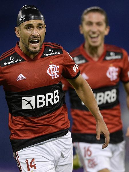 Arrascaeta comemora golaço pelo Flamengo contra o Vélez Sarsfield pela Libertadores - Juan Mabromata - Pool/Getty Images