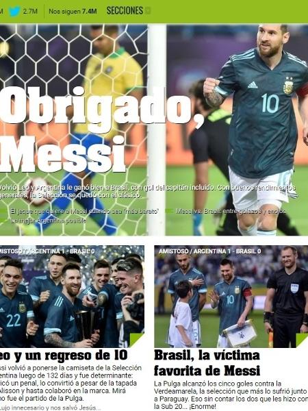 Jornal argentino "Olé" destaca Brasil como vítima favorita de Messi - Reprodução/Olé