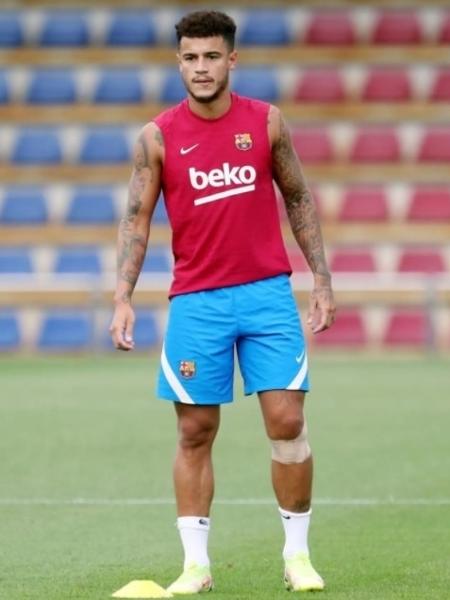 Philippe Coutinho durante treinamento do Barcelona em agosto de 2021 - Miguel Ruiz