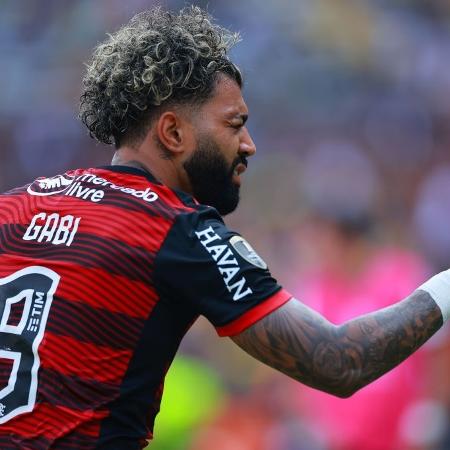 Gabigol, do Flamengo, comemora seu gol sobre o Athletico na final da Copa Libertadores