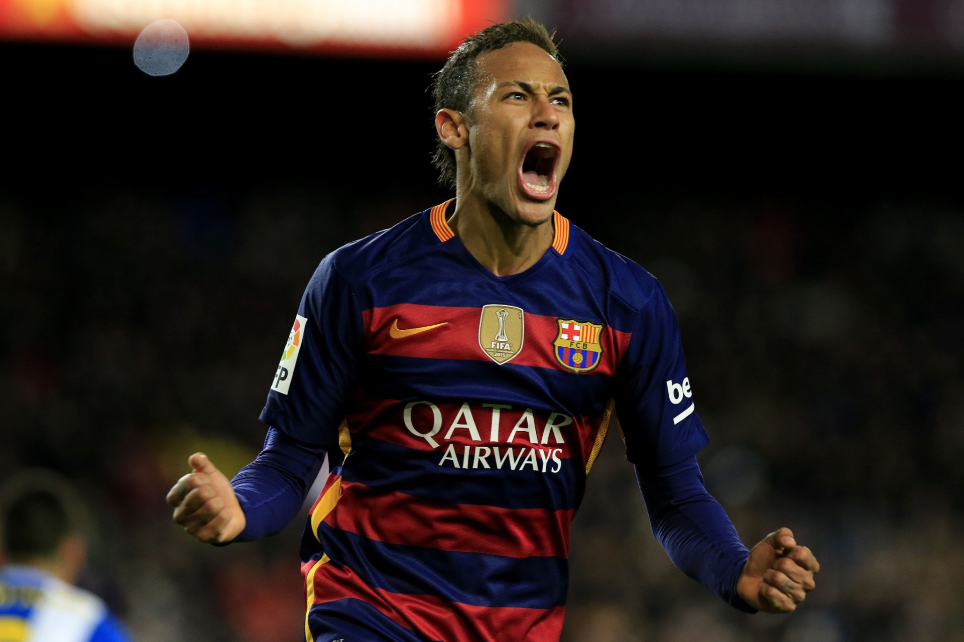 Neymar celebra após marcar o quarto gol do Barcelona contra o Espanyol pela Copa do Rei - Pau Barrena/AFP Photo
