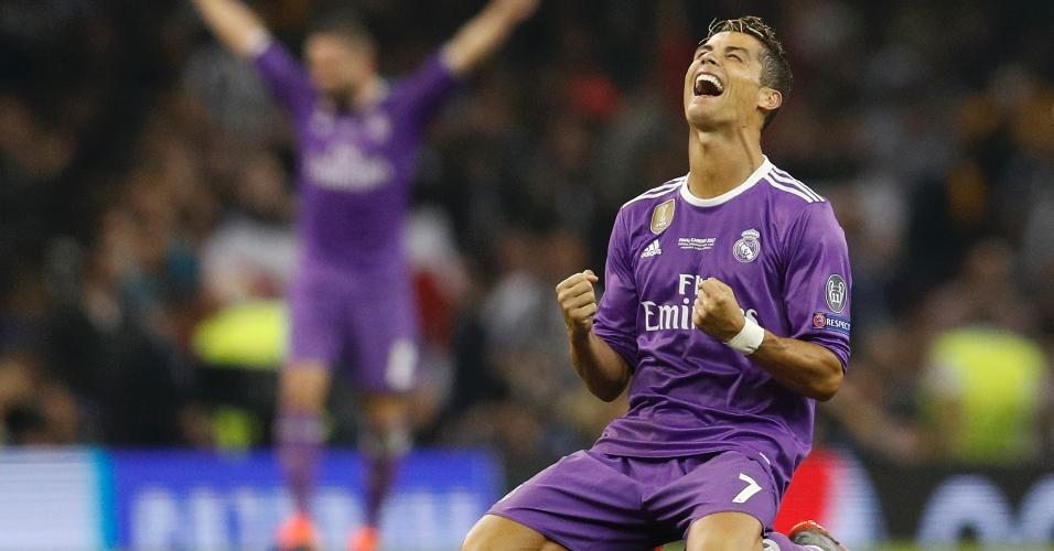Cristiano Ronaldo comemora ao apito final da vitória sobre a Juventus na final da Champions
