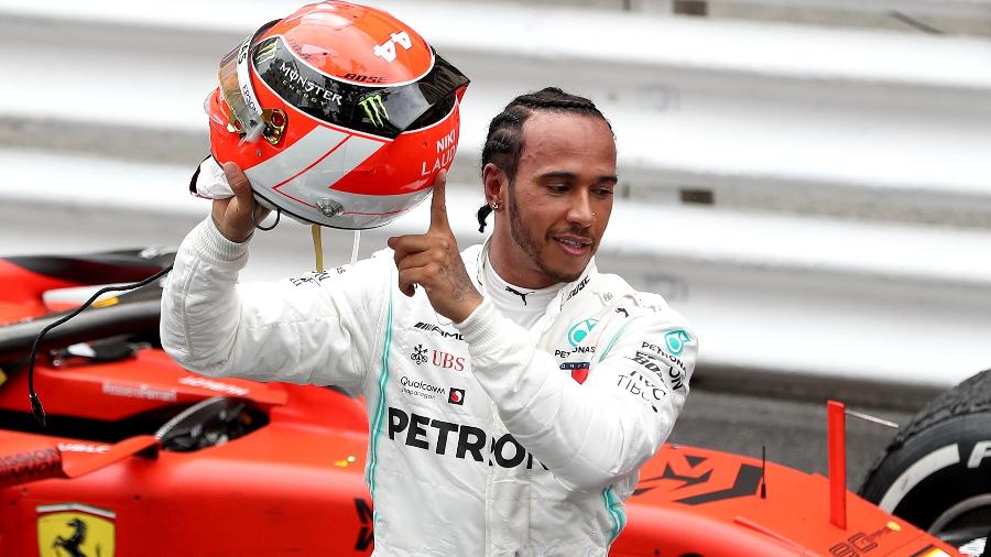 Lewis Hamilton comemora vitória no GP de Mônaco de 2019 - David Davies/PA Images via Getty Images
