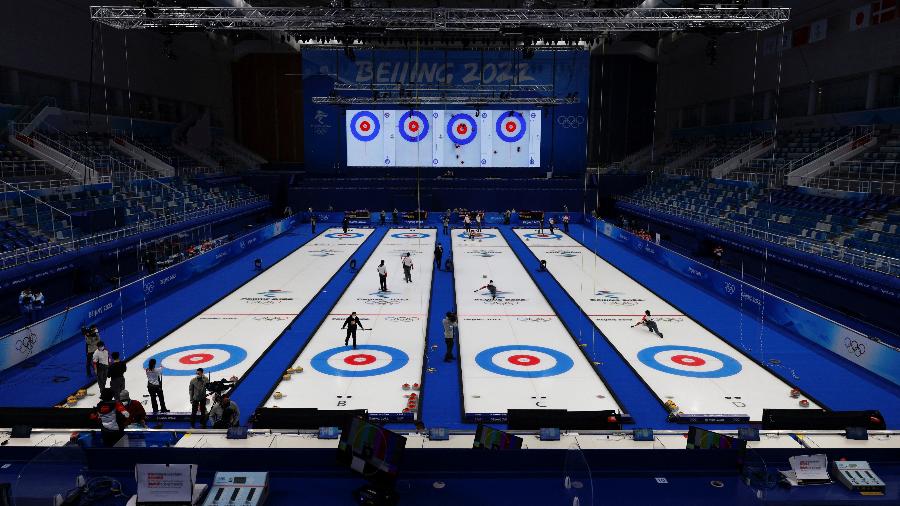 Vista geral da pista de curling no National Aquatics Center, uma das sedes dos Jogos Olímpicos de Inverno Pequim 2022 - TYRONE SIU/REUTERS