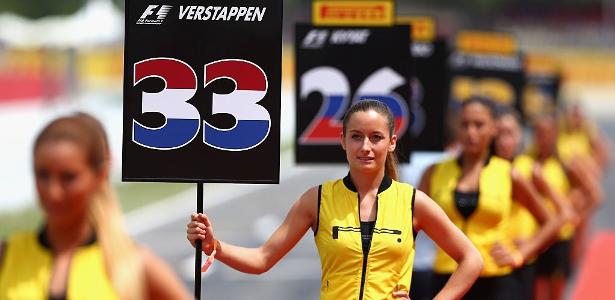 Grid girls no GP da Espanha, em 2015, antes de serem banidas da Fórmula 1