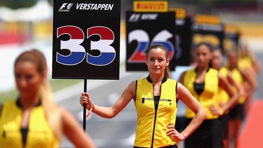 Grid girls no GP da Espanha, em 2015, antes de serem banidas da Fórmula 1 - Clive Mason/Getty Images