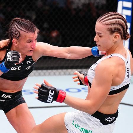 Sam Hughes acerta soco na brasileira Stephanie Luciano em luta do UFC Vegas 104 Sam Hughes acerta soco na brasileira Stephanie Luciano em luta do UFC Vegas 104