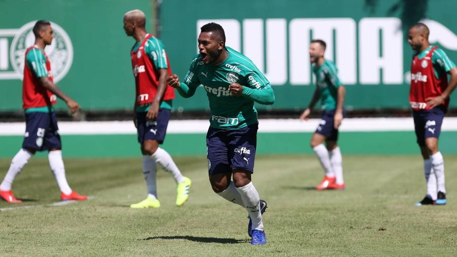 Borja comemora gol durante treino no Palmeiras - Cesar Greco/Ag. Palmeiras/Divulgação