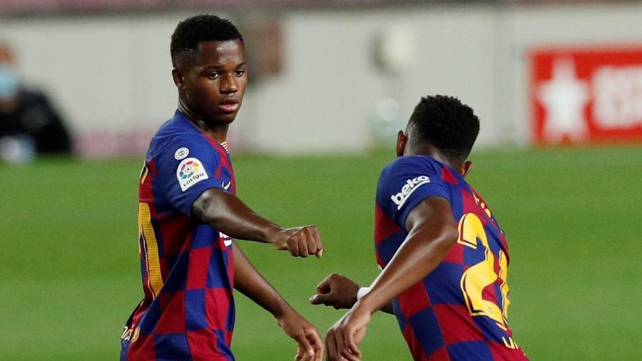Ansu Fati comemorando gol do Barcelona contra o Leganés - REUTERS/Albert Gea