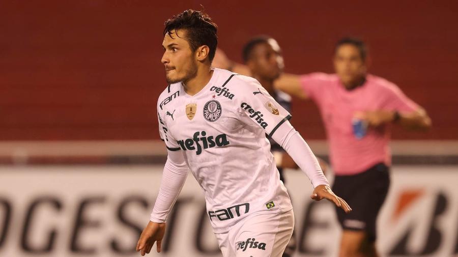 Raphael Veiga comemora seu gol pelo Palmeiras contra o Del Valle, pela Libertadores - Cesar Greco