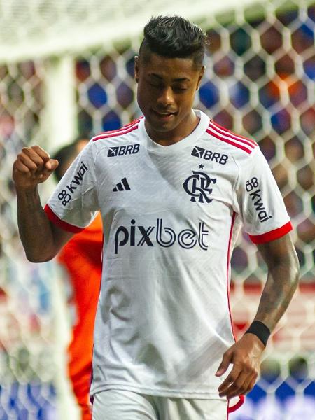 Bruno Henrique festeja gol em Bahia x Flamengo, partida da Copa do Brasil