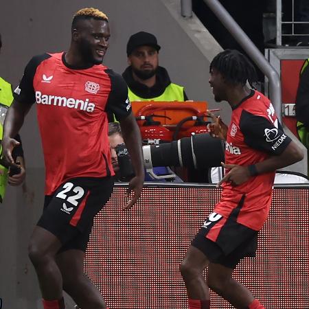 Boniface comemora gol marcado pelo Bayer Leverkusen contra o Milan pela Champions League - Lars Baron/Getty Images