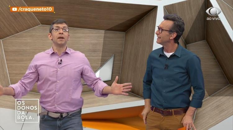Humorista Rudy Landucci imita o apresentador Neto no programa "Os Donos da Bola" - Reprodução/Band - Reprodução/Band