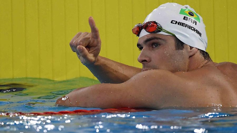 Marcelo Chierighini comemora vitória nos 100 m livre do Pan de Lima - Pedro PARDO / AFP