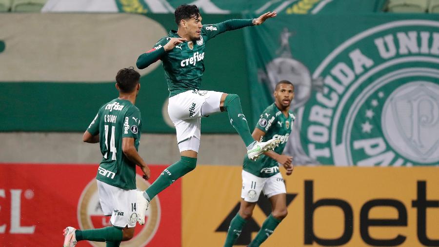 Gustavo Gómez comemora gol do Palmeiras contra o Universitario na Libertadores - Andre Penner - Pool/Getty Images