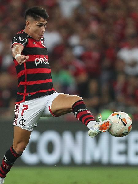 Luiz Araújo em ação durante Flamengo x Bolívar, duelo da Libertadores