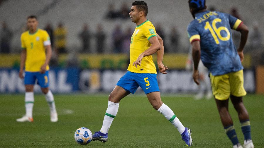 Casemiro, volante da seleção brasileira, em jogo contra a Colômbia, pelas Eliminatórias - Lucas Figueiredo/CBF