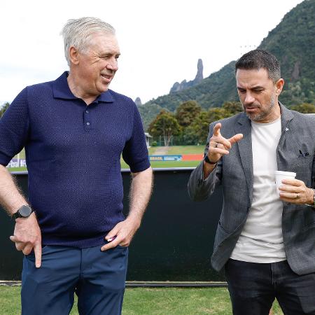 Carlo Ancelotti e Rodrigo Caetano na Granja Comary Carlo Ancelotti e Rodrigo Caetano na Granja Comary