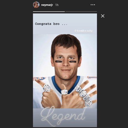 Neymar utilizou seu Instagram para parabenizar Tom Brady pela conquista do Super Bowl LIII - Reprodução