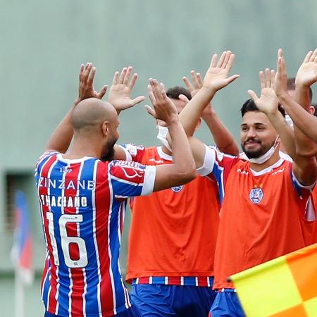 Jogadores do Bahia comemoram gol diante do CRB - Felipe Oliveira / EC Bahia