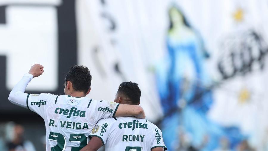 Raphael Veiga comemora gol do Palmeiras sobre o Santos - Cesar Greco/Palmeiras