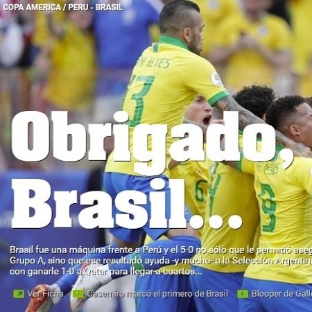 Jornal Olé agradece Brasil por goleada que beneficia seleção argentina - Reprodução