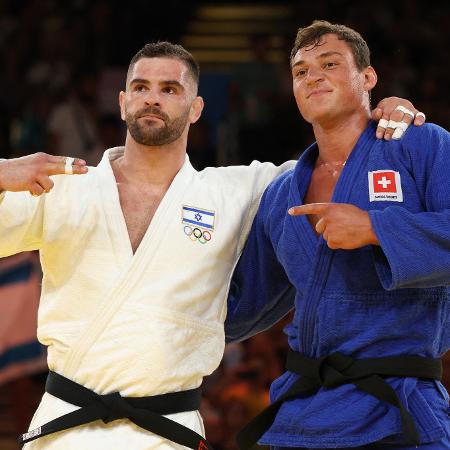 Olimpídas 2024: israelense Peter Paltchik e suiço Daniel Eich após disputa do bronze no judô