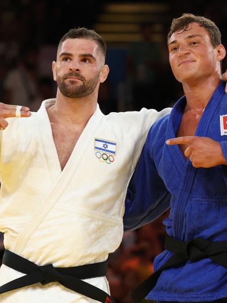 Olimpídas 2024: israelense Peter Paltchik e suiço Daniel Eich após disputa do bronze no judô