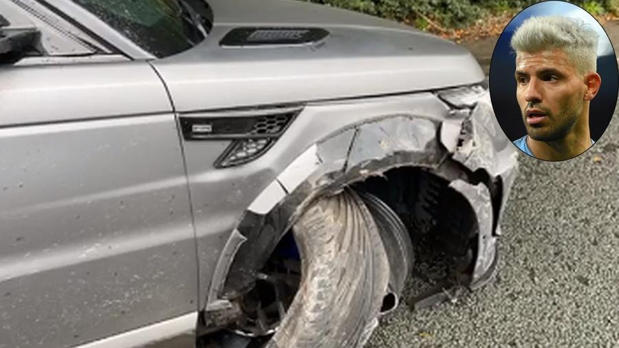 Argentino publicou em seu Instagram uma imagem do carro parcialmente destruído - Reprodução/Instagram / Montagem UOL