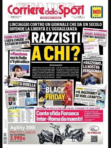 Nova capa do Corriere dello Sport pergunta: "Racistas, quem?" - Reprodução/Twitter