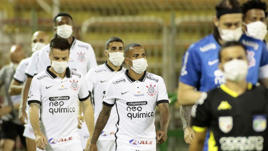 Jogadores do Corinthians antes da partida contra o Mirassol, em Volta Redonda - Rodrigo Coca / Agência Corinthians