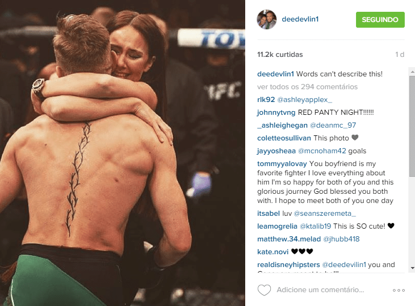 Conor McGregor abraça a namorada, a também irlandesa Dee Devlin, com quem está junto desde antes da fama - Reprodução/Instagram