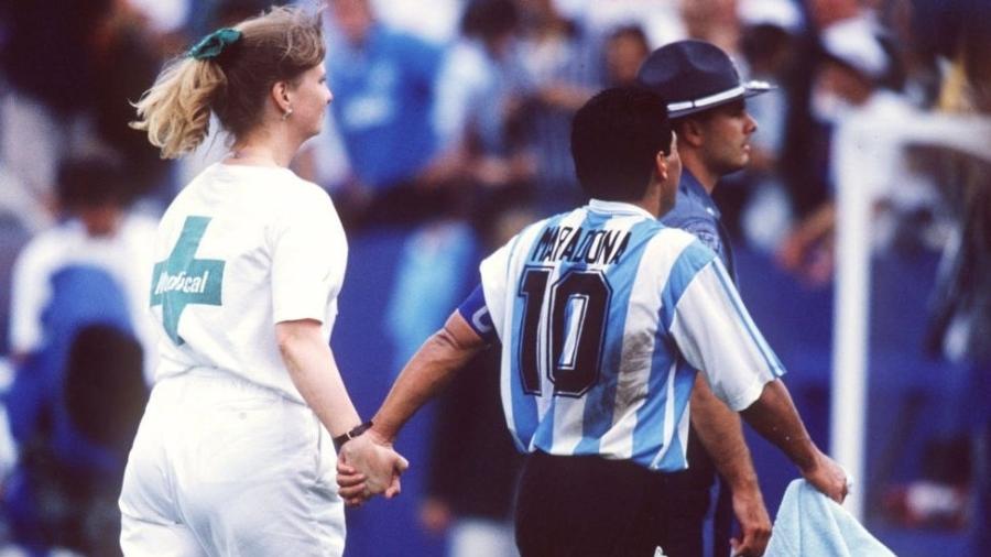 Última partida de Maradona em uma Copa do Mundo: contra a Nigéria, nos Estados Unidos, em 94 - Getty Images