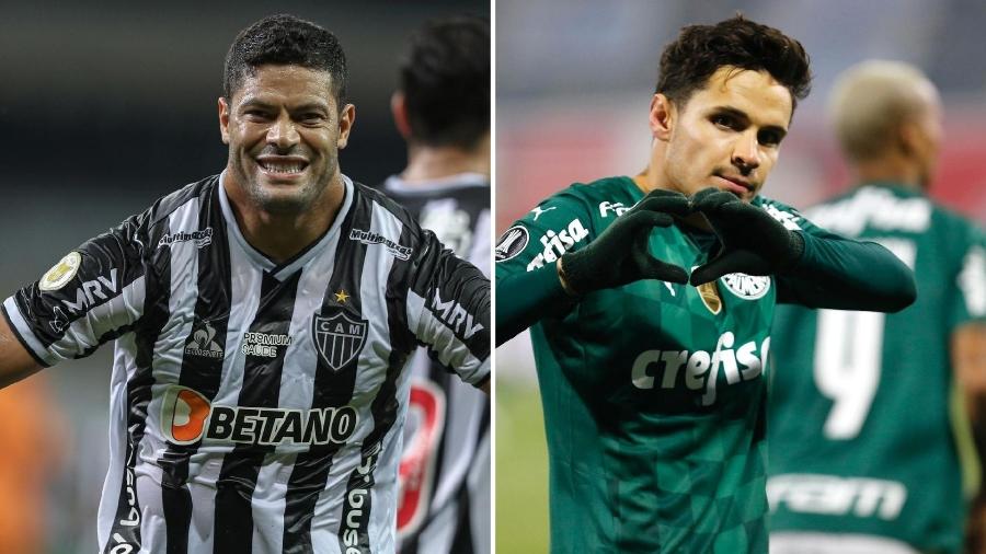 Hulk, do Atlético-MG, e Raphael Veiga, do Palmeiras - Pedro Souza/Atlético-MG e Staff Images/Conmebol