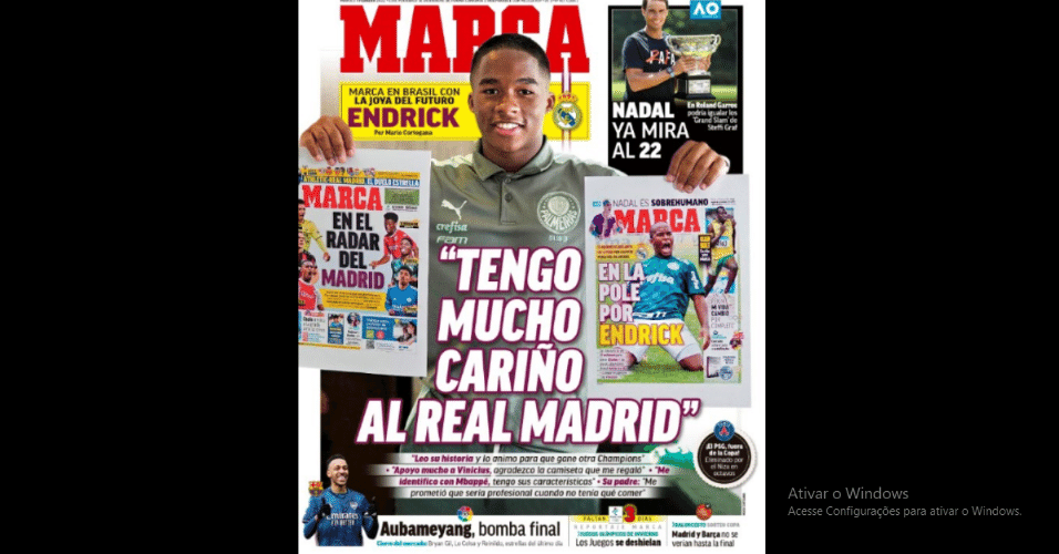 Endrick sai novamente na capa do jornal Marca e declara preferência pelo Real
