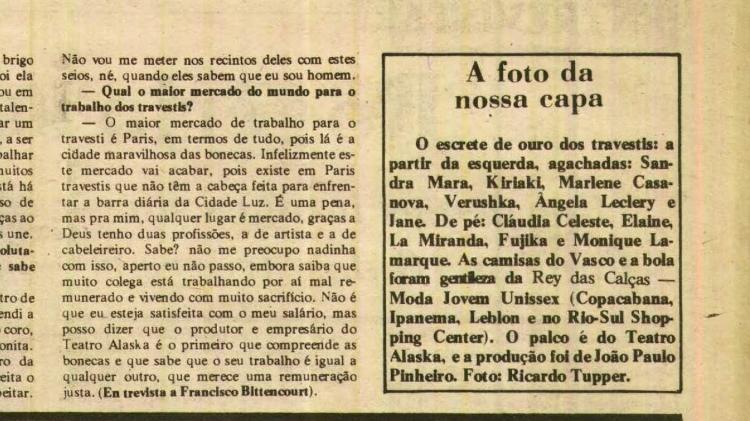 Excerpt from issue 32 of Lampião da Esquina that explains the cover photo with Vasco's shirt - Reproduction Prof Documentation Center.  Dr.  Luiz Mott / Dignidade Group - Reproduction Prof. Documentation Center.  Dr.  Luiz Mott / Dignity Group