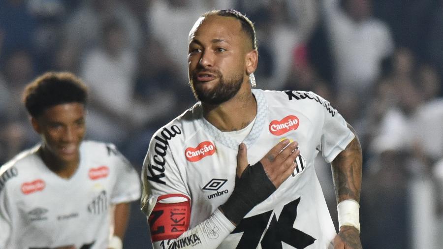 Neymar comemora gol em Santos x Flamengo, jogo do Brasileirão