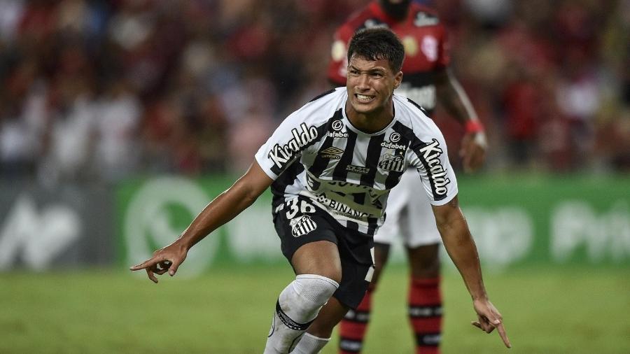 Marcos Leonardo comemora gol do Santos contra o Flamengo - Reprodução