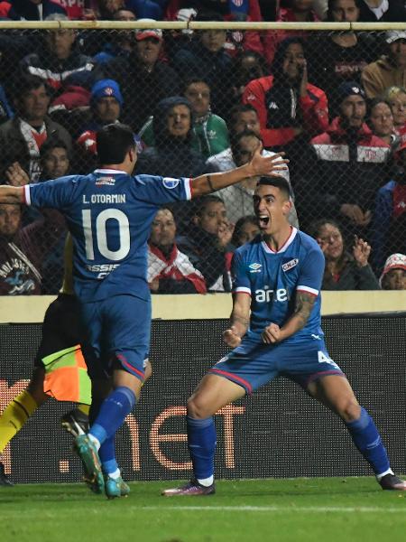 Jose Luis Rodriguez, do Nacional, comemora gol contra o Santa Fe pela Libertadores - JOSE ALMEIDA / AFP