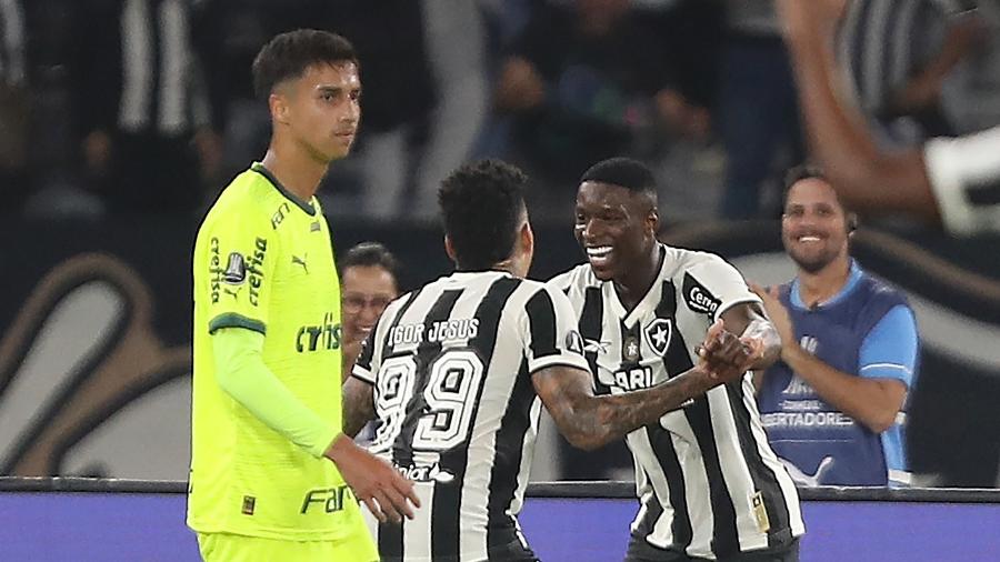 Luiz Henrique comemora gol em Botafogo x Palmeiras, jogo da Libertadores