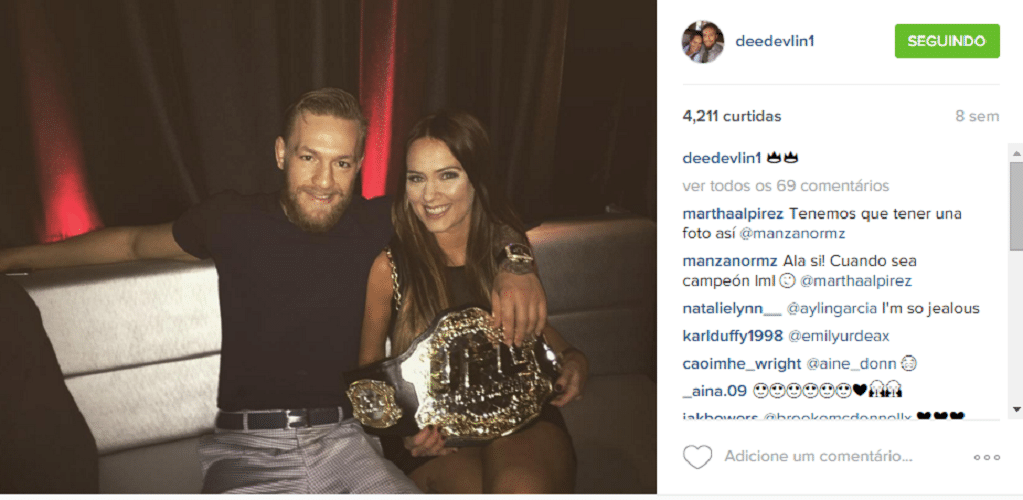 Conor McGregor abraça a namorada, a também irlandesa Dee Devlin, com quem está junto desde antes da fama - Reprodução/Instagram