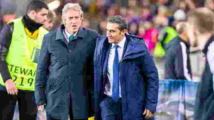 Jorge Jesus, treinador do Sportin, com Ernesto Valverde, técnico do Barcelona - Urbanandsport/NurPhoto via Getty Images