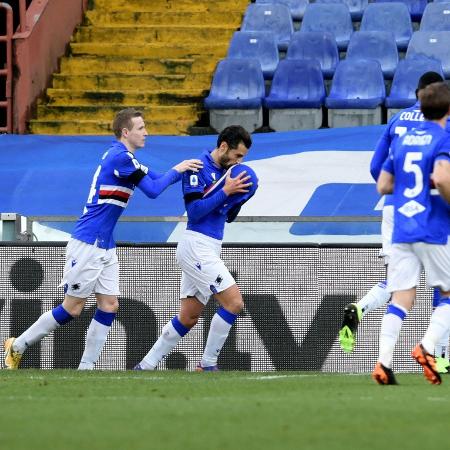 Antonio Candreva comemora gol da Sampdoria contra a Inter de Milão - REUTERS/Jennifer Lorenzini