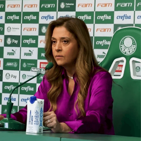 Leila Pereira, presidente do Palmeiras, em entrevista coletiva - Reprodução/Palmeiras/X
